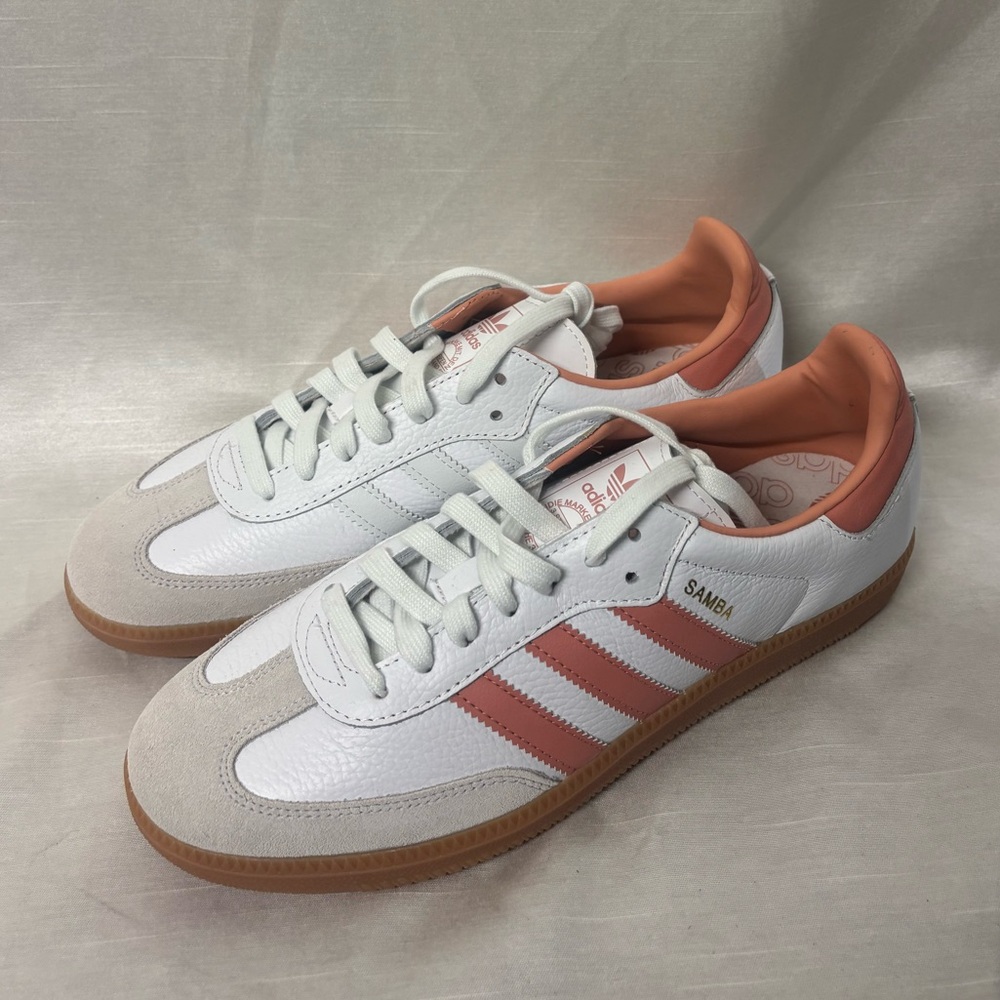 Adidas White and Coral Sambas